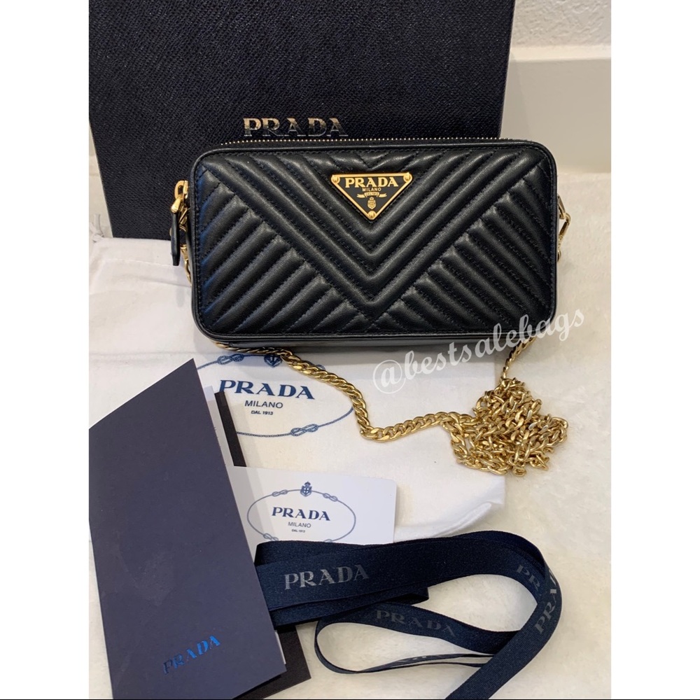 Preloved Prada Leather Wallet on Chain Double Zip